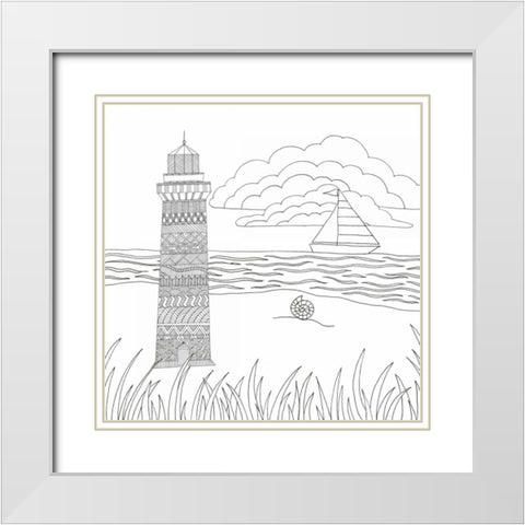 Summer Lighthouse White Modern Wood Framed Art Print with Double Matting by Varacek, Pam