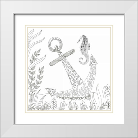 Anchored Seahorse White Modern Wood Framed Art Print with Double Matting by Varacek, Pam