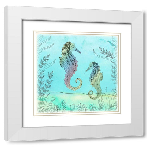 Seahorse Pair White Modern Wood Framed Art Print with Double Matting by Varacek, Pam