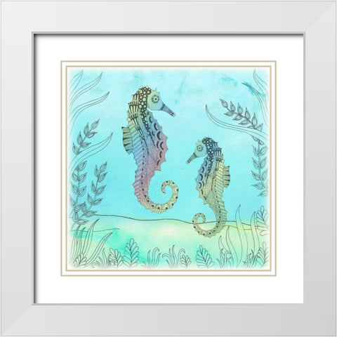 Seahorse Pair White Modern Wood Framed Art Print with Double Matting by Varacek, Pam