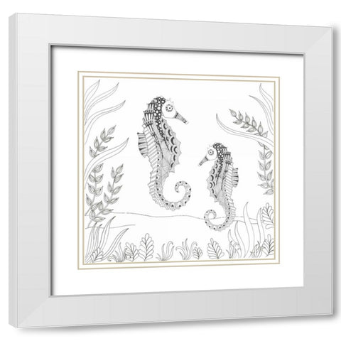 Seahorse Pair White Modern Wood Framed Art Print with Double Matting by Varacek, Pam