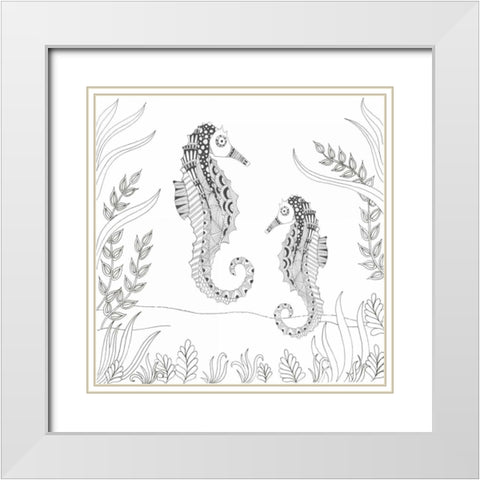 Seahorse Pair White Modern Wood Framed Art Print with Double Matting by Varacek, Pam