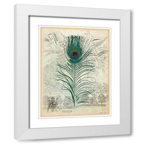 Peacock Feather 1 White Modern Wood Framed Art Print with Double Matting by Lula Bijoux and Company