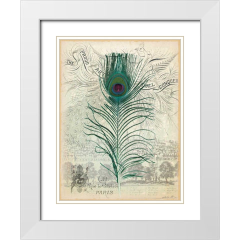 Peacock Feather 1 White Modern Wood Framed Art Print with Double Matting by Lula Bijoux and Company