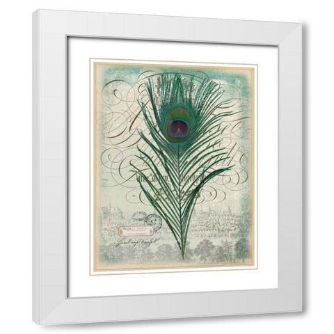 Peacock Feather 2 White Modern Wood Framed Art Print with Double Matting by Lula Bijoux and Company