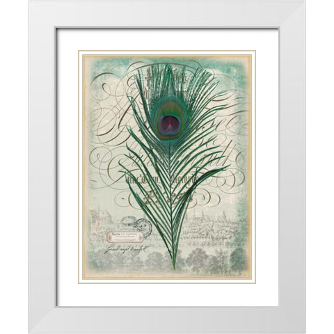 Peacock Feather 2 White Modern Wood Framed Art Print with Double Matting by Lula Bijoux and Company