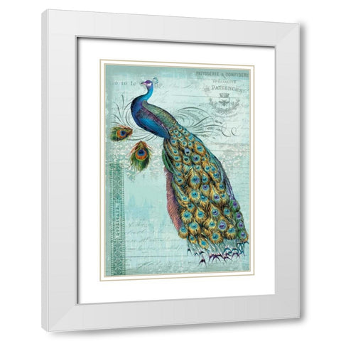 Peacock Teal Nouveau 1 White Modern Wood Framed Art Print with Double Matting by Lula Bijoux and Company