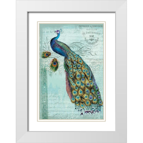 Peacock Teal Nouveau 1 White Modern Wood Framed Art Print with Double Matting by Lula Bijoux and Company