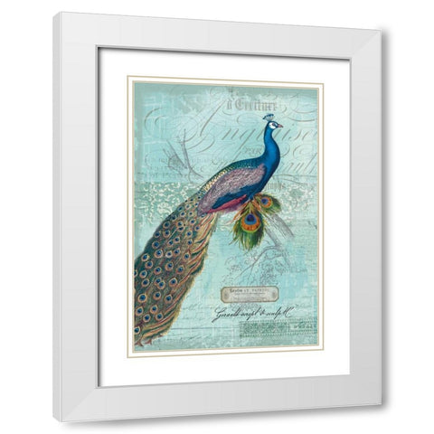 Peacock Nouveau White Modern Wood Framed Art Print with Double Matting by Lula Bijoux and Company