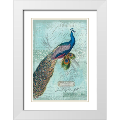 Peacock Nouveau White Modern Wood Framed Art Print with Double Matting by Lula Bijoux and Company