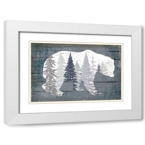 Dark Forest Bear White Modern Wood Framed Art Print with Double Matting by Lula Bijoux and Company