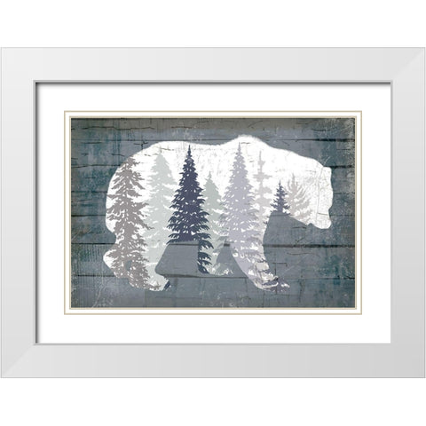 Dark Forest Bear White Modern Wood Framed Art Print with Double Matting by Lula Bijoux and Company