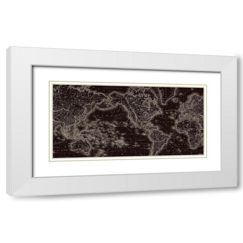 New World Map White Modern Wood Framed Art Print with Double Matting by Lula Bijoux and Company