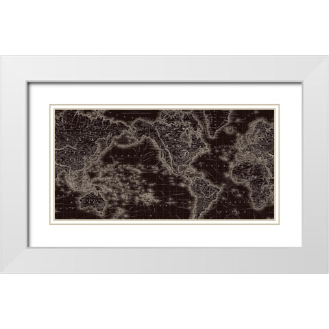 New World Map White Modern Wood Framed Art Print with Double Matting by Lula Bijoux and Company