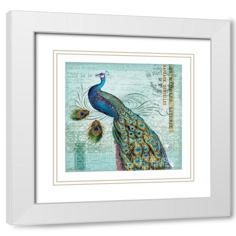 Peacock Nouveau White Modern Wood Framed Art Print with Double Matting by Lula Bijoux and Company