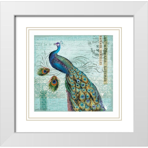 Peacock Nouveau White Modern Wood Framed Art Print with Double Matting by Lula Bijoux and Company