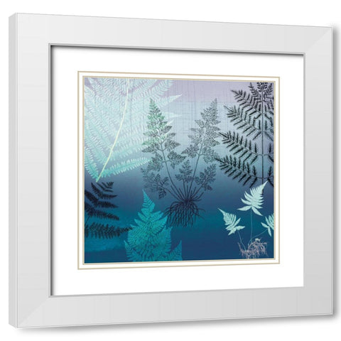 Ferns Navy White Modern Wood Framed Art Print with Double Matting by Lula Bijoux and Company