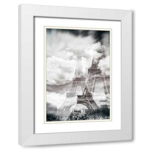 Eiffel 6 White Modern Wood Framed Art Print with Double Matting by De Carvalho, Sandro
