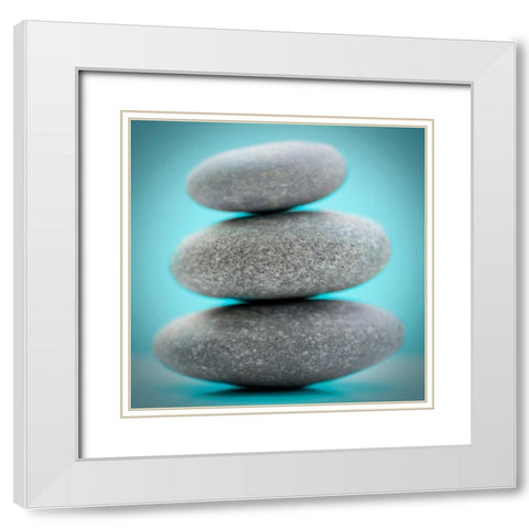 Stacking Stones 1 Teal White Modern Wood Framed Art Print with Double Matting by De Carvalho, Sandro
