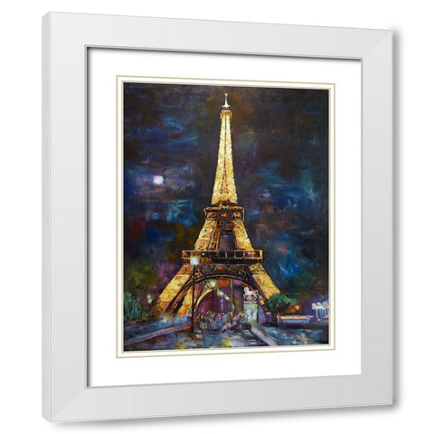 Golden Eiffel White Modern Wood Framed Art Print with Double Matting by Ghanooni, Sarah