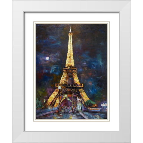 Golden Eiffel White Modern Wood Framed Art Print with Double Matting by Ghanooni, Sarah