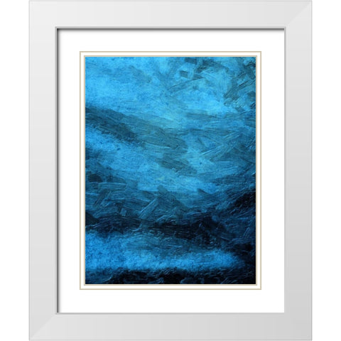 Indigo Bruch Strokes Abstract White Modern Wood Framed Art Print with Double Matting by Lewis, Sheldon