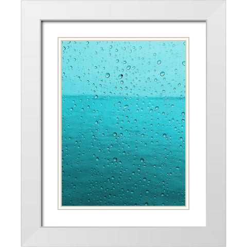 Teal Rain Drops White Modern Wood Framed Art Print with Double Matting by Lewis, Sheldon