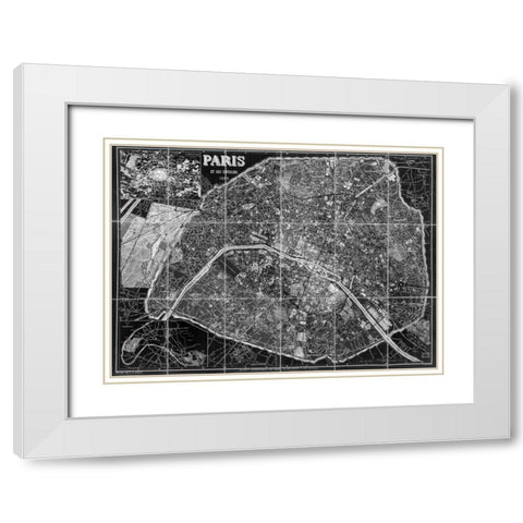 Paris Map BW White Modern Wood Framed Art Print with Double Matting by Carlson, Tina
