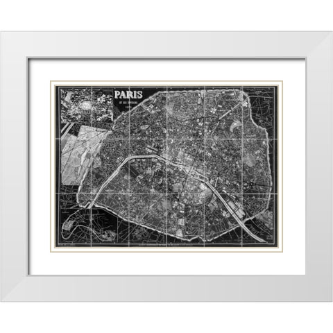 Paris Map BW White Modern Wood Framed Art Print with Double Matting by Carlson, Tina