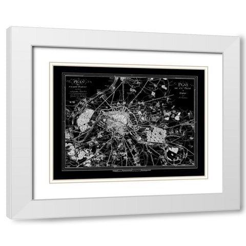 Paris Map 2 BW White Modern Wood Framed Art Print with Double Matting by Carlson, Tina