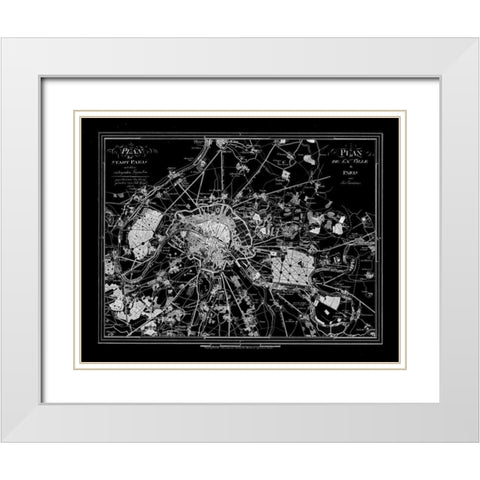Paris Map 2 BW White Modern Wood Framed Art Print with Double Matting by Carlson, Tina