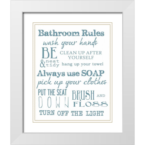 BATHROOM RULES WHITE White Modern Wood Framed Art Print with Double Matting by Greene, Taylor
