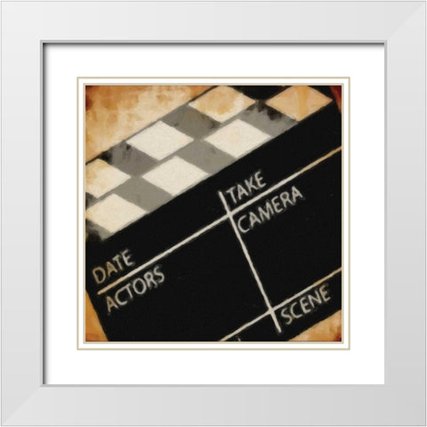 LIGHTS CAMERA ACTION_CLAPBOARD White Modern Wood Framed Art Print with Double Matting by Greene, Taylor