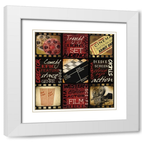 LIGHTS CAMERA ACTION White Modern Wood Framed Art Print with Double Matting by Greene, Taylor