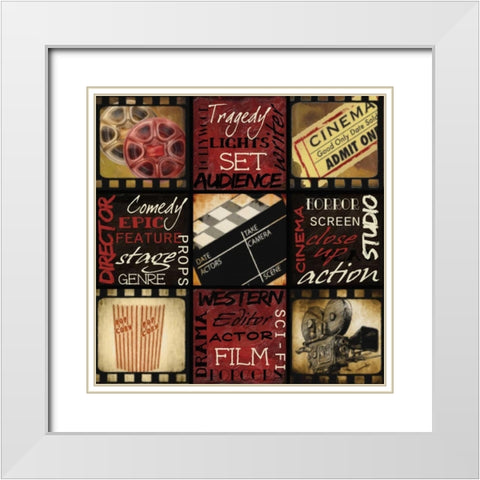 LIGHTS CAMERA ACTION White Modern Wood Framed Art Print with Double Matting by Greene, Taylor