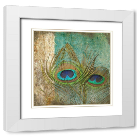 Peacock 1 White Modern Wood Framed Art Print with Double Matting by Greene, Taylor