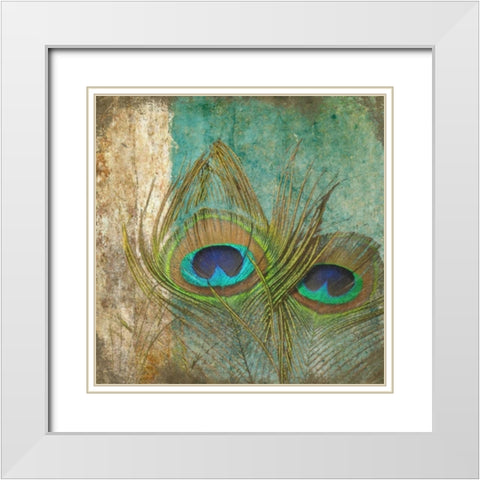 Peacock 1 White Modern Wood Framed Art Print with Double Matting by Greene, Taylor