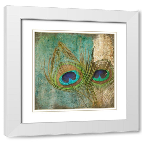 Peacock 2 White Modern Wood Framed Art Print with Double Matting by Greene, Taylor