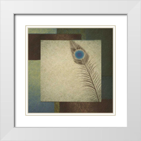 Peacock Border 2 White Modern Wood Framed Art Print with Double Matting by Greene, Taylor