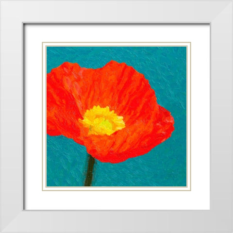 Poppies On Blue1 White Modern Wood Framed Art Print with Double Matting by Greene, Taylor