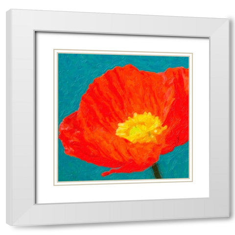 Poppies On Blue 2 White Modern Wood Framed Art Print with Double Matting by Greene, Taylor