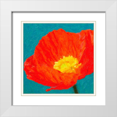 Poppies On Blue 2 White Modern Wood Framed Art Print with Double Matting by Greene, Taylor