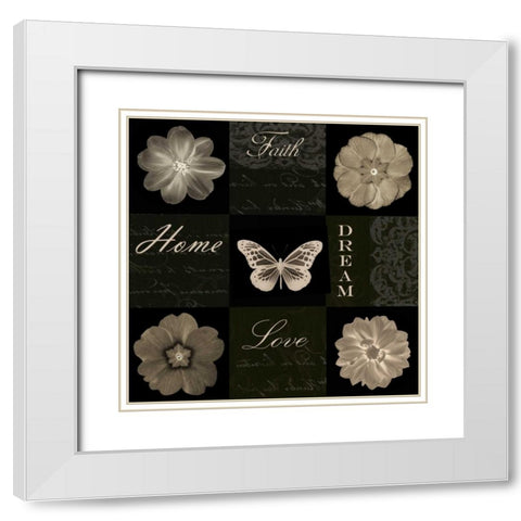 Sepia Floral 9 Patch I White Modern Wood Framed Art Print with Double Matting by Greene, Taylor