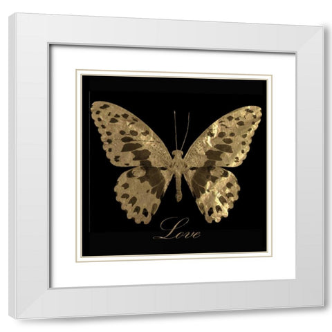 Love Gold Butterfly White Modern Wood Framed Art Print with Double Matting by Greene, Taylor
