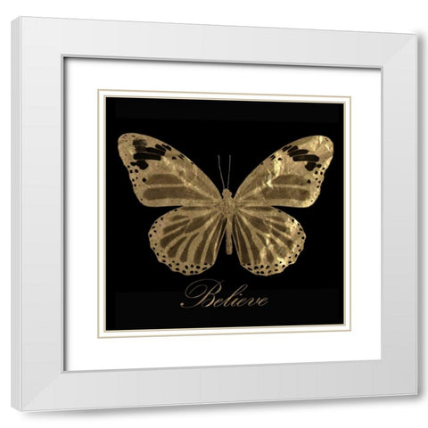Believe Gold Butterfly White Modern Wood Framed Art Print with Double Matting by Greene, Taylor