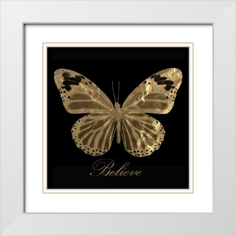 Believe Gold Butterfly White Modern Wood Framed Art Print with Double Matting by Greene, Taylor