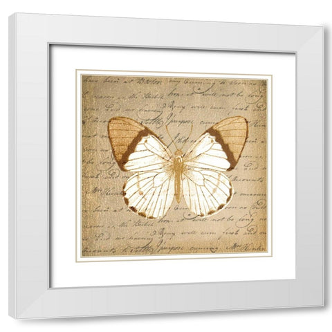 BUTTERFLY ON GOLD White Modern Wood Framed Art Print with Double Matting by Greene, Taylor