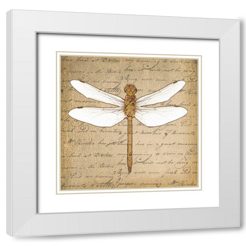 DRAGONFLY ON GOLD White Modern Wood Framed Art Print with Double Matting by Greene, Taylor