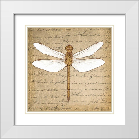 DRAGONFLY ON GOLD White Modern Wood Framed Art Print with Double Matting by Greene, Taylor