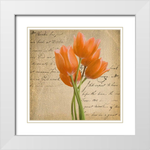 ORANGE TULIP II ON GOLD White Modern Wood Framed Art Print with Double Matting by Greene, Taylor